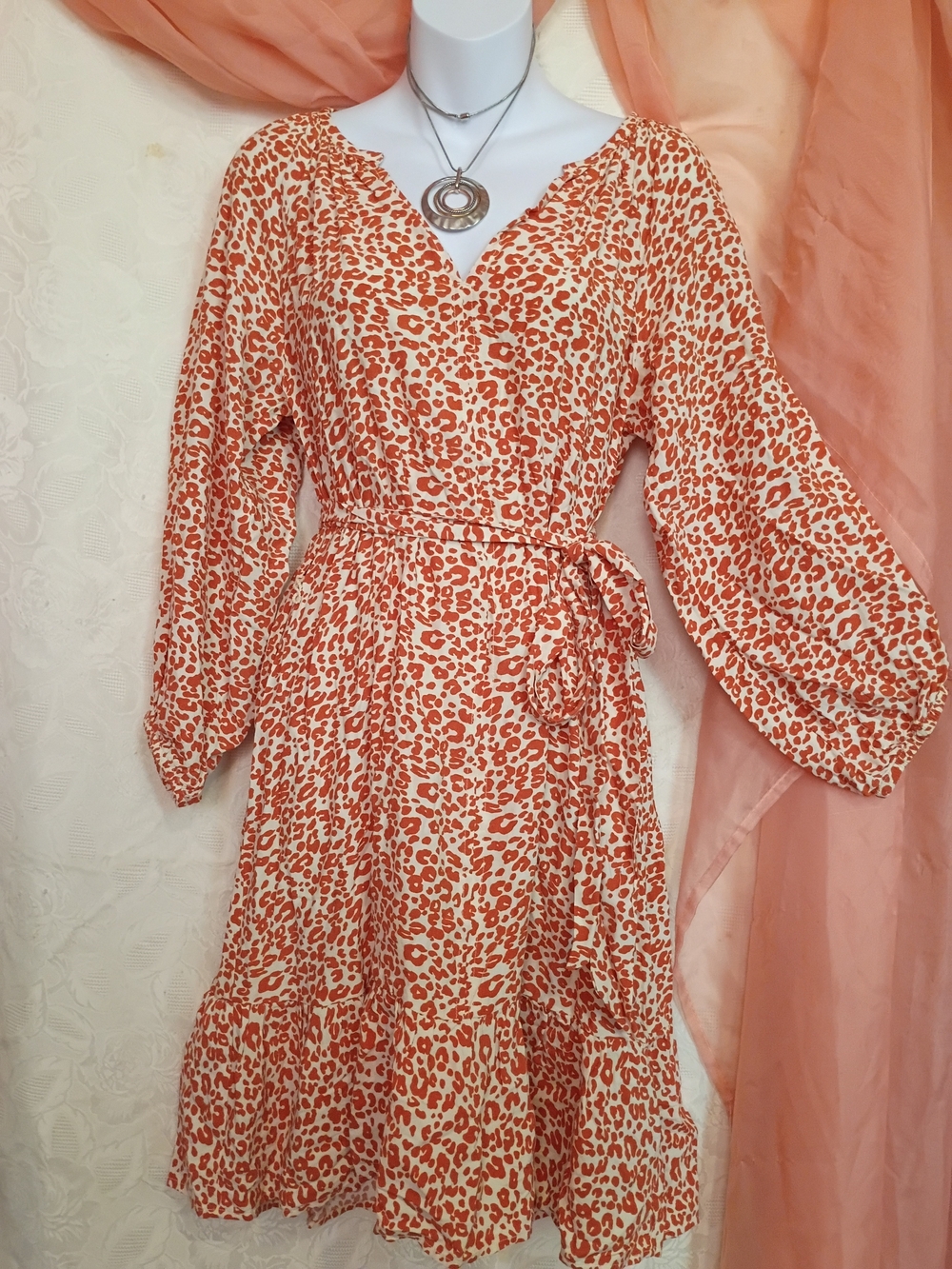 LOFT Ladies Orange Leopard-Print Wrap Midi Dress Sz SP